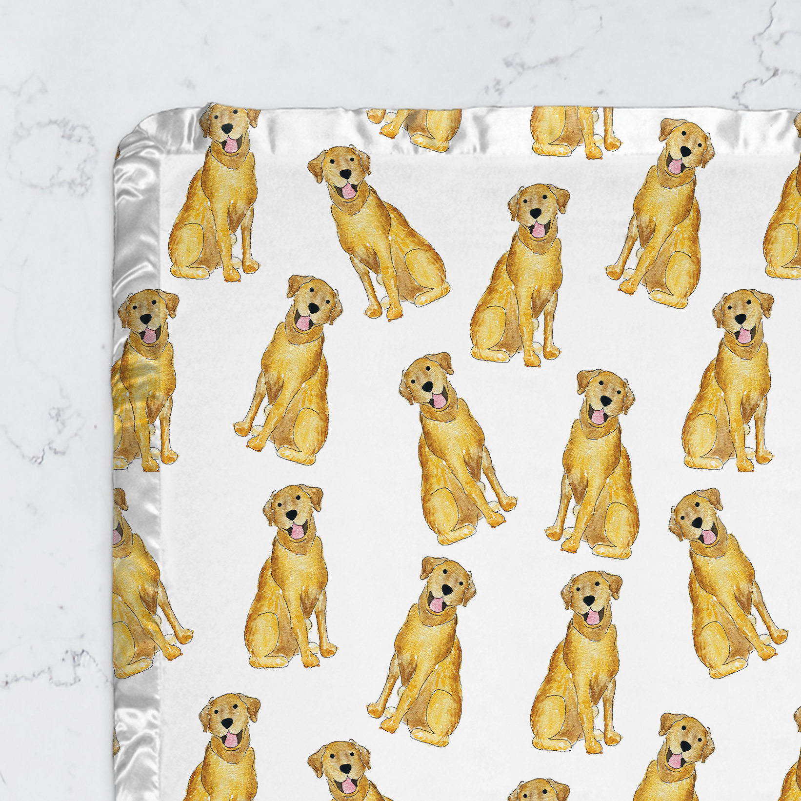 yellow lab baby blanket minky material with satin trim