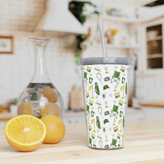 Golf Patron Pattern Plastic Tumbler with Straw