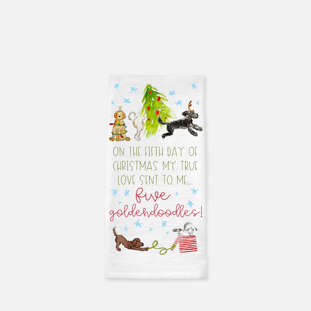 Five Goldendoodles Christmas Tea Towel