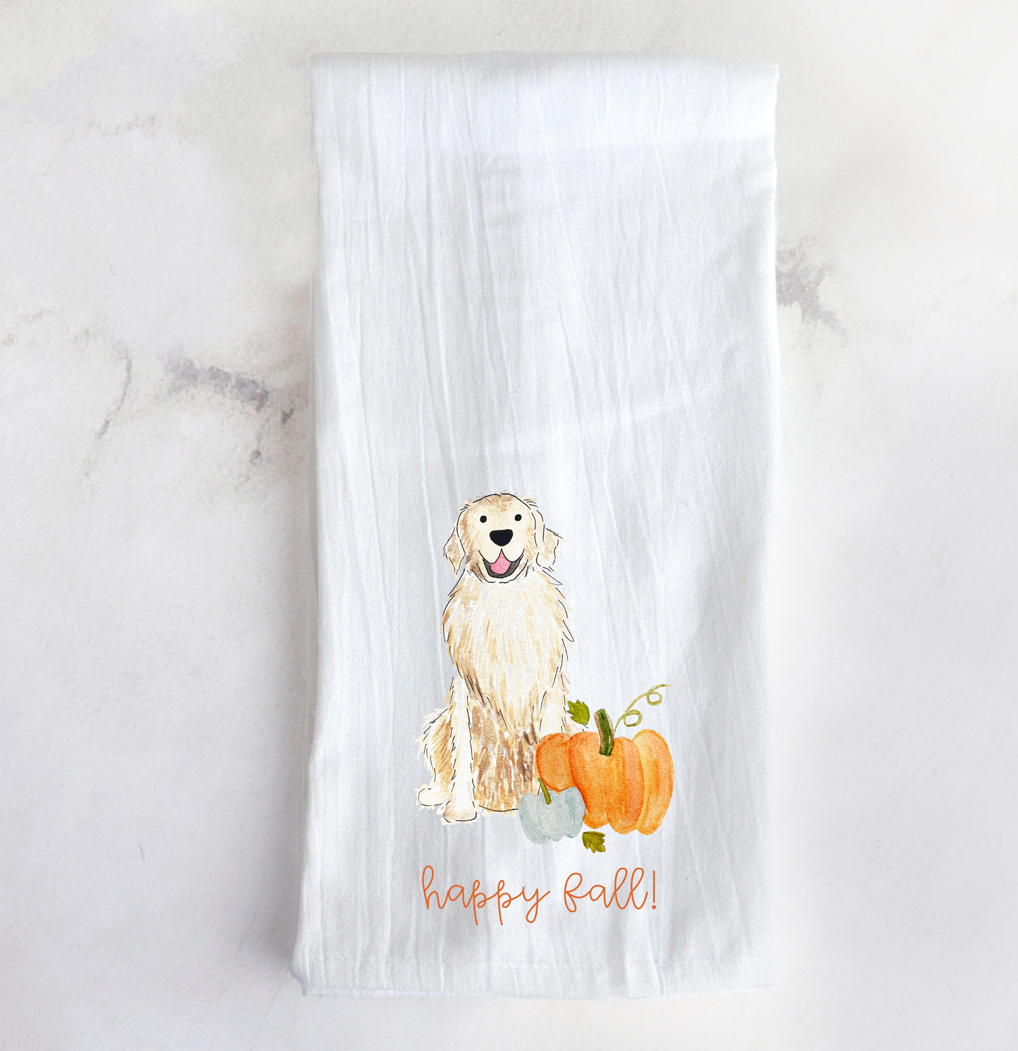 Fall Pumpkin Golden Retriever Tea Towel