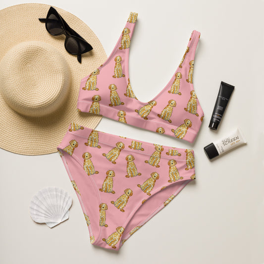 Apricot Doodle High Waisted Bikini - Pink