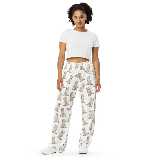 Cream Goldendoodle Unisex Wide-Leg Pajama Pants