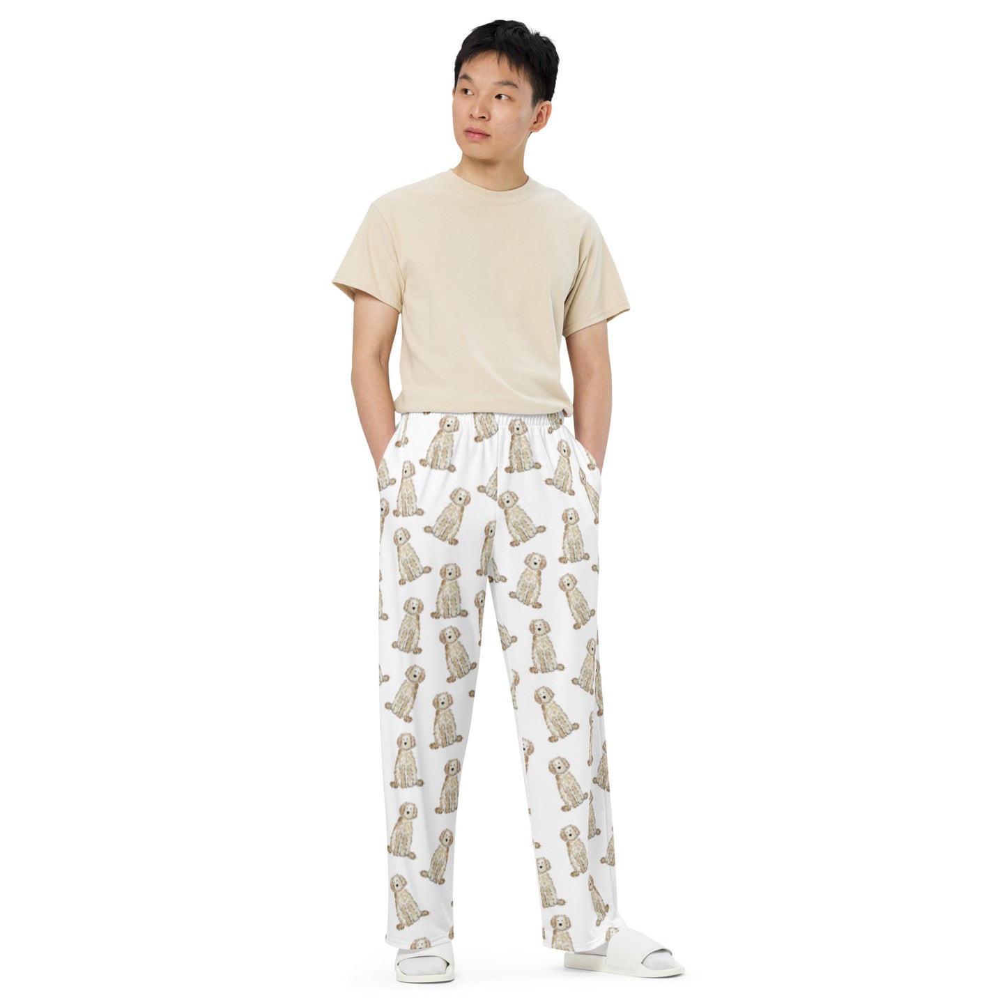 Cream Goldendoodle Unisex Wide-Leg Pajama Pants
