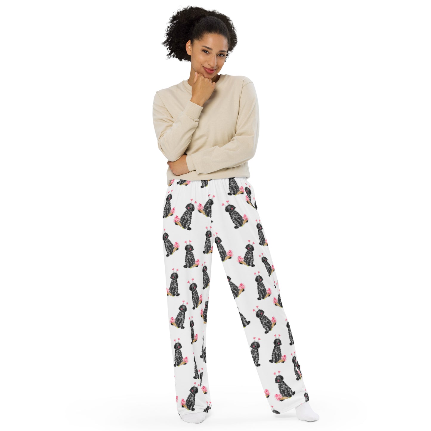 Black Lovey Dovey Doodle Pajama Pants