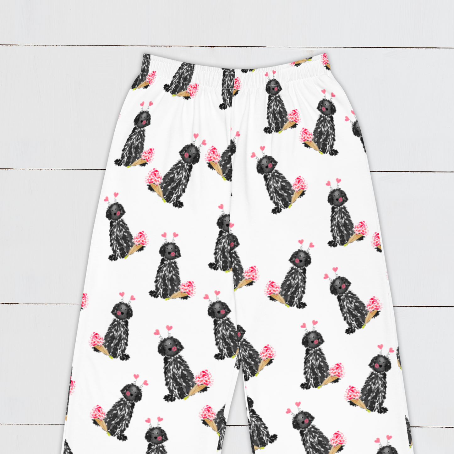 Black Lovey Dovey Doodle Pajama Pants