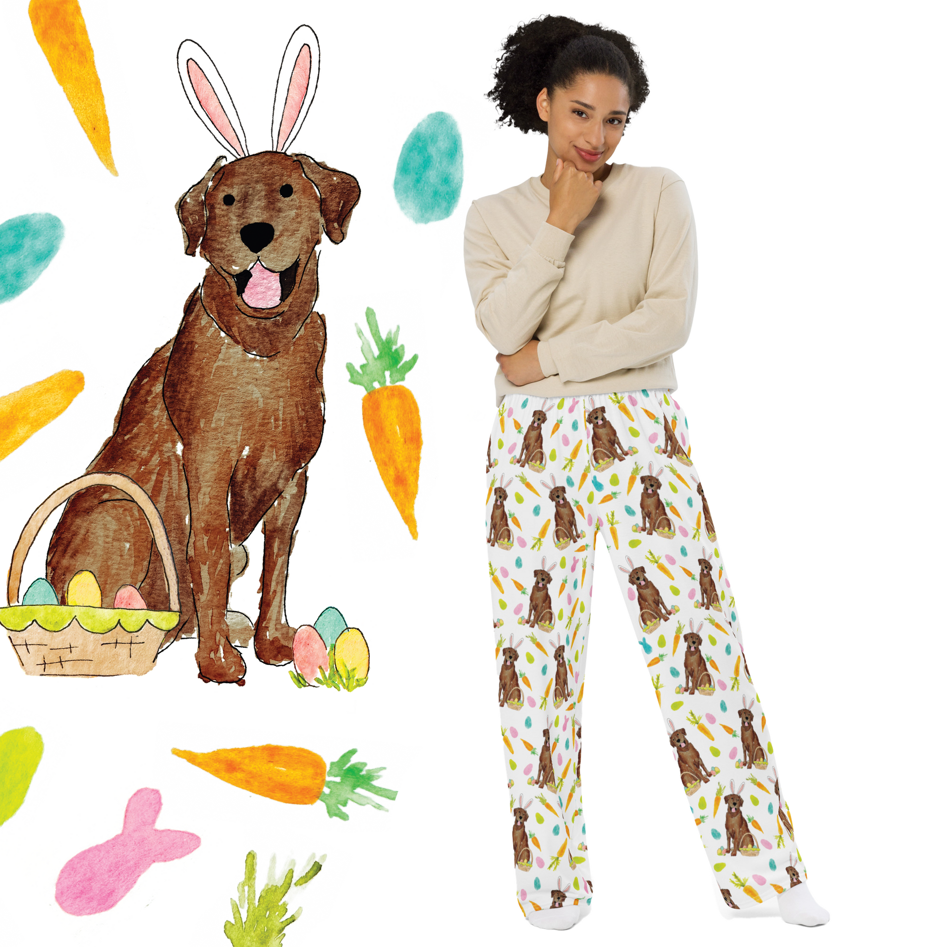 Chocolate Lab Funny Bunny Easter Pajama Pants