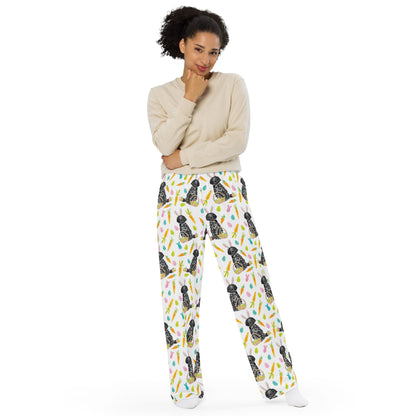 Black Funny Bunny Doodle Pajama Pants