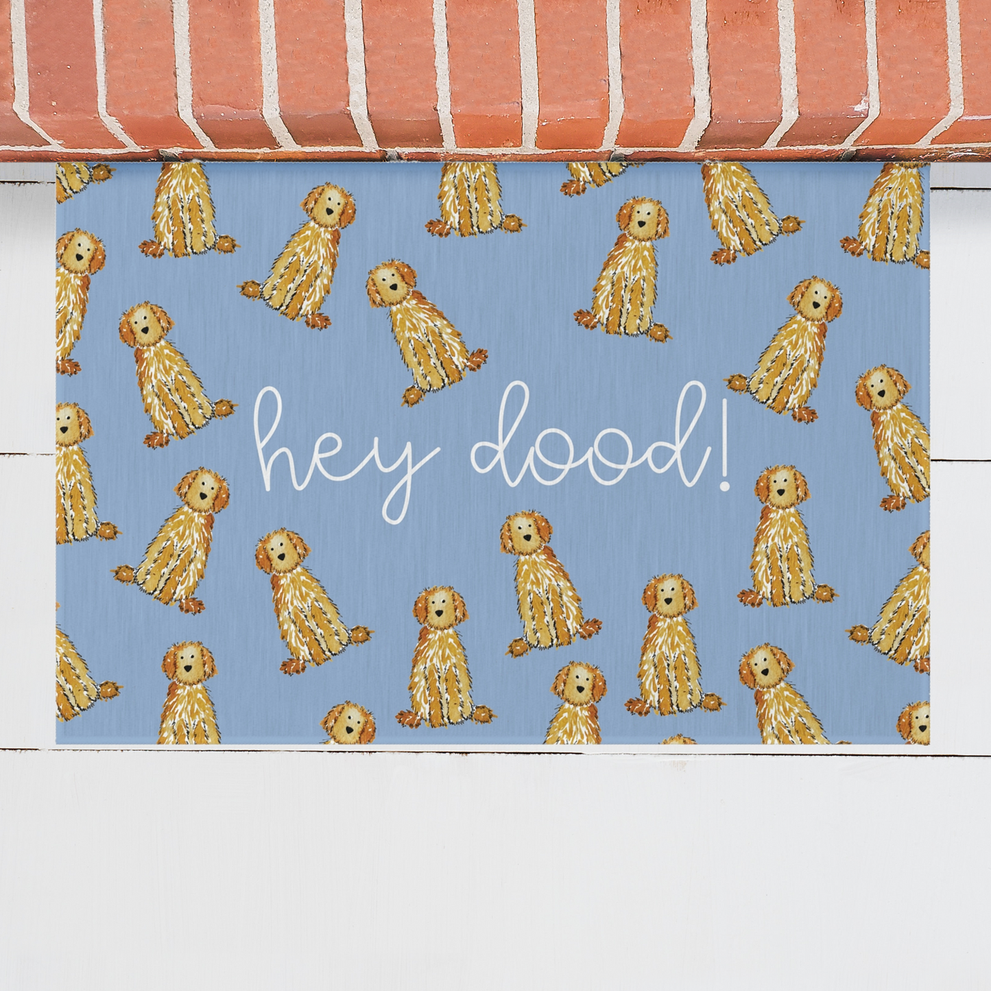 Hey Dood Apricot Goldendoodle Welcome Mat