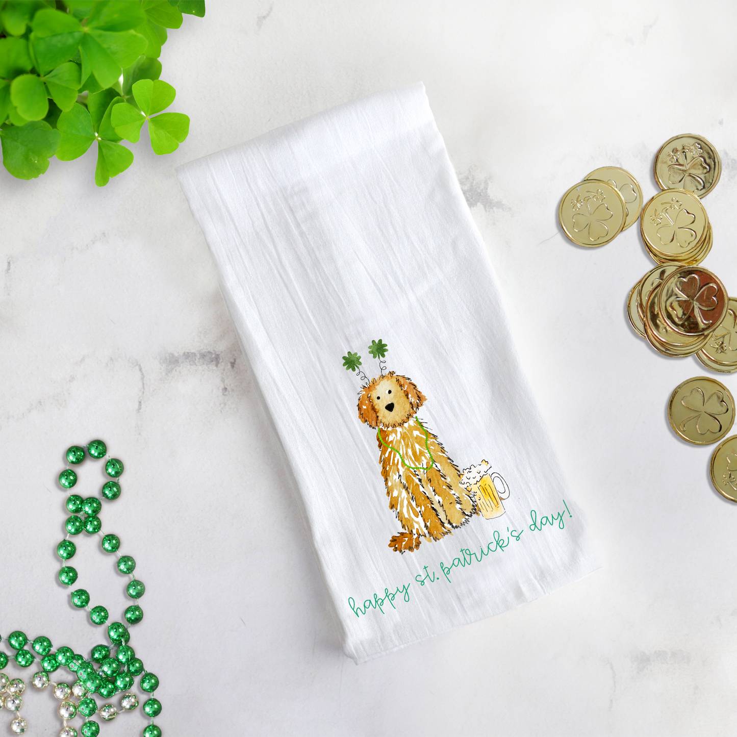 St. Patrick's Day Lucky Doodle Tea Towel