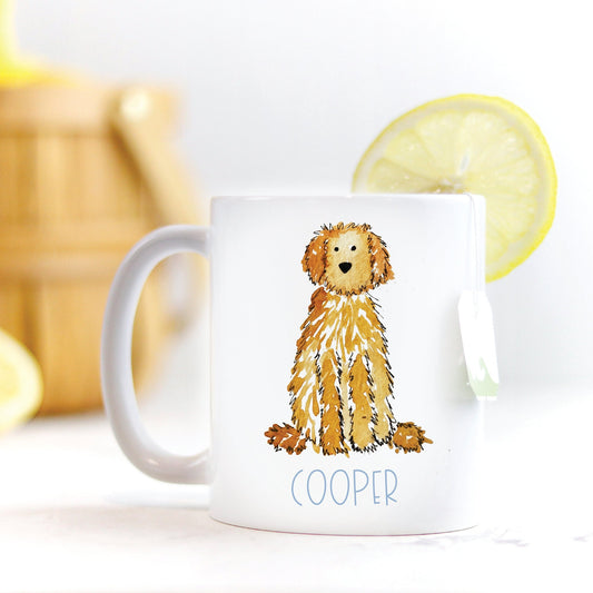 Personalized doodle mug with dog name and watercolor art