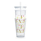Pink Birdie Pattern Plastic Tumbler with Straw