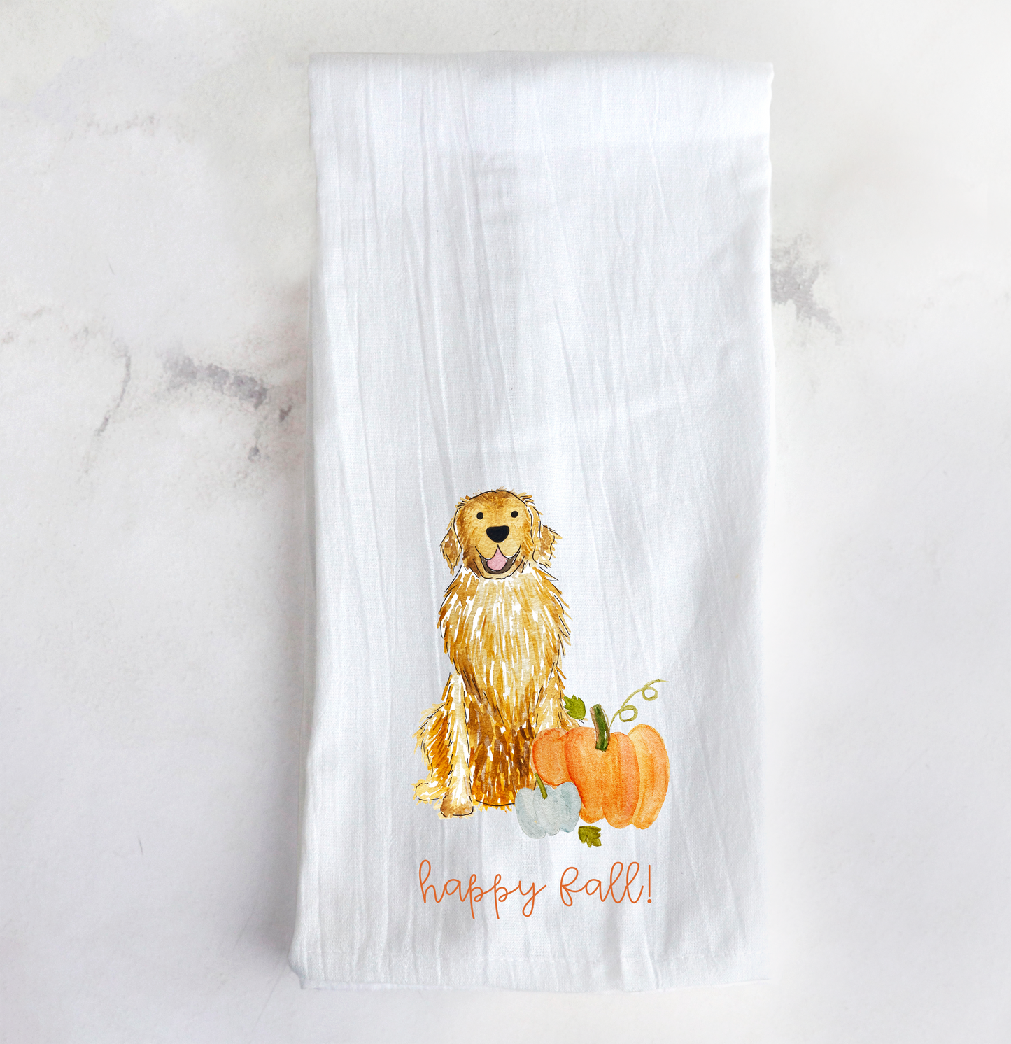 Fall Pumpkin Golden Retriever Tea Towel
