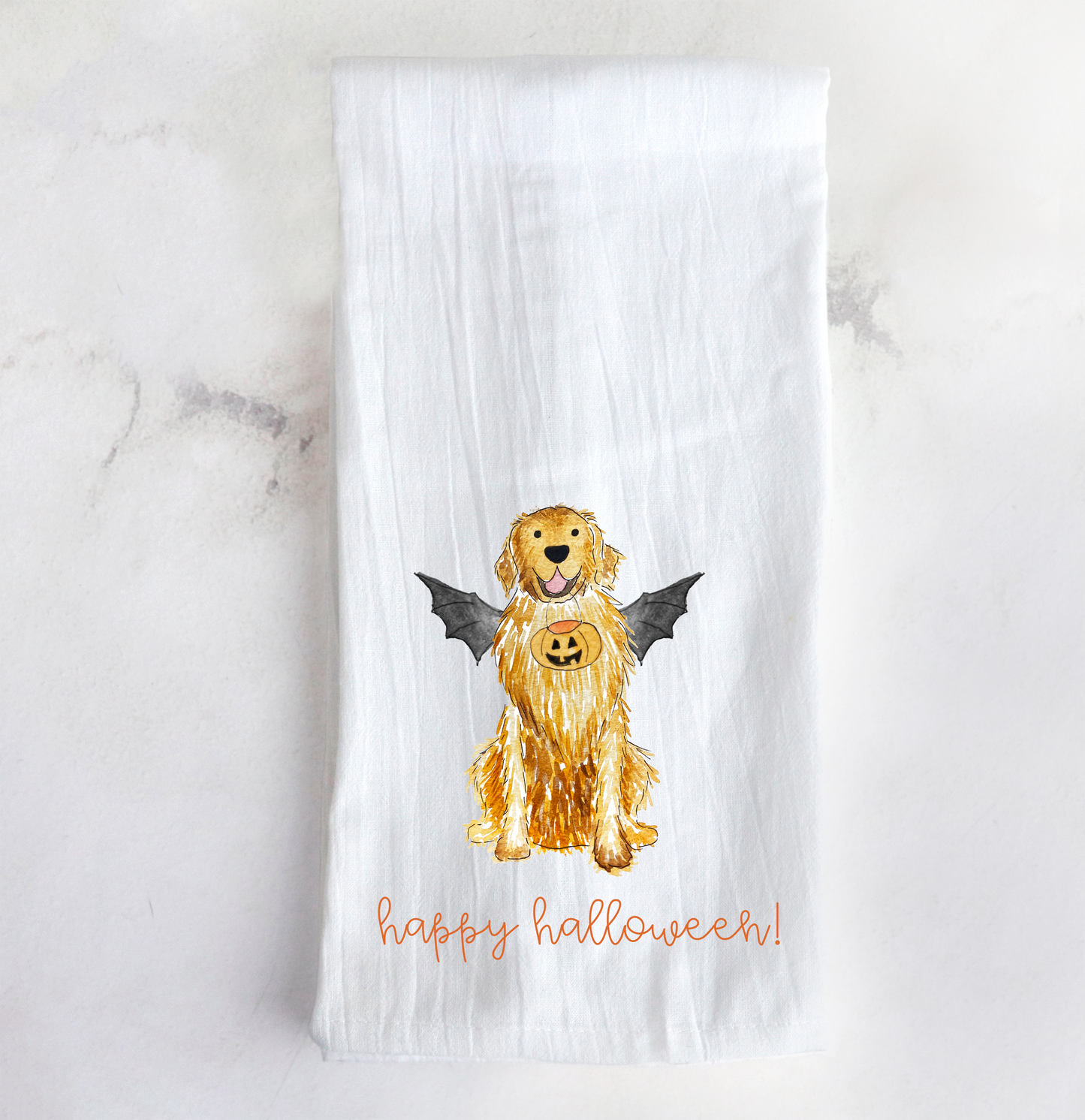 Spooky Halloween Golden Retriever Tea Towel