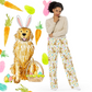 Front view of Easter Golden Retriever pajama pants with pastel eggs and watercolor dog pattern