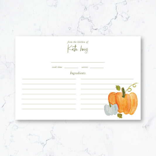 Personalized Fall Pumpkin Recipe Box Cards