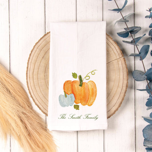 Personalized Watercolor Pumpkin Tea Towel