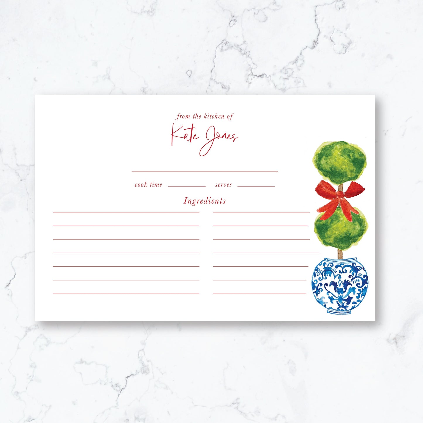 Personalized Christmas Topiary Recipe Box Cards