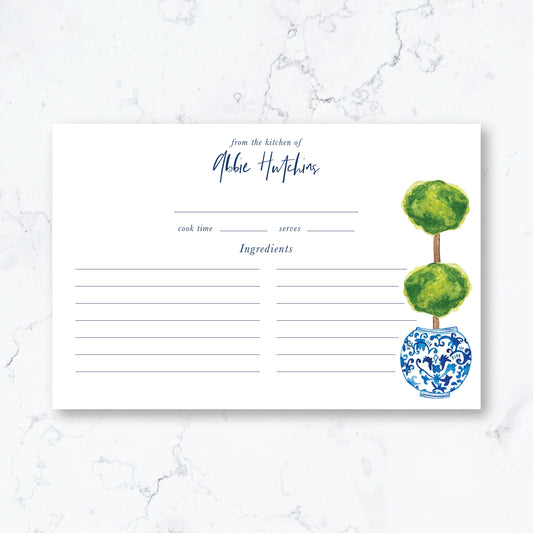 Personalized Ginger Jar Topiary Recipe Box Cards