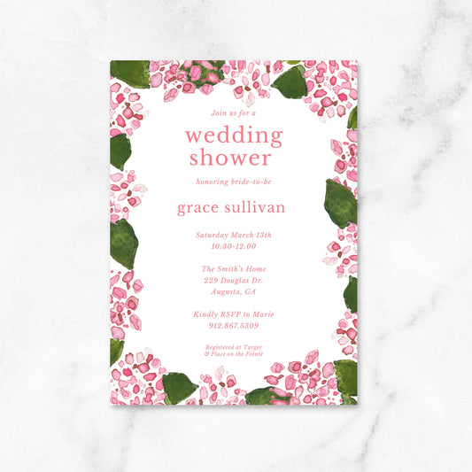 Pink Hydrangea Wedding Shower Invitations