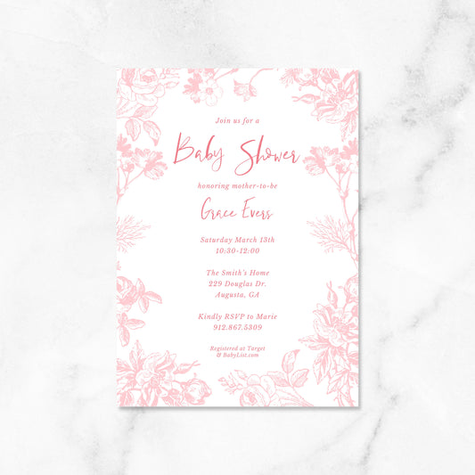 Chinoiserie Inspired Floral Baby Shower Invitations