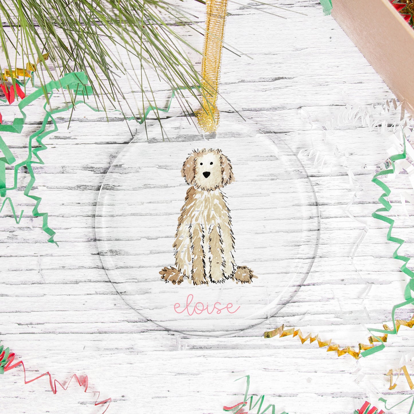 Personalized Goldendoodle Glass Christmas Ornament