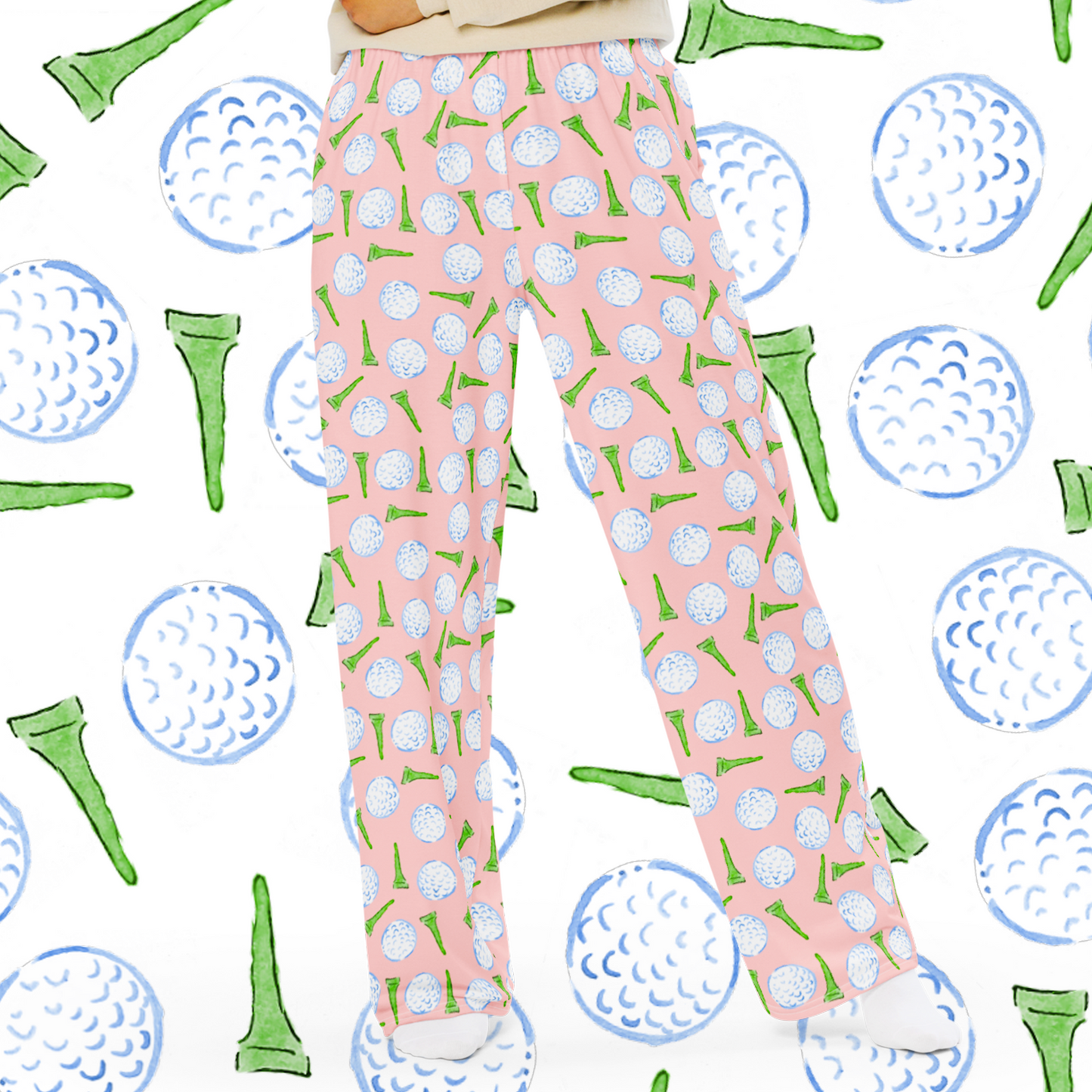 golf pajama pants, golf lounge pants, golf lover gift, pink golf pajamas, watercolor golf pants, golf tee pattern pjs, unisex golf pajamas, women’s golf pajama pants, cute golf pants, country club pajamas, golf sleepwear, golf mom gift, golf dad lounge pants, light pink golf pjs, golf themed loungewear