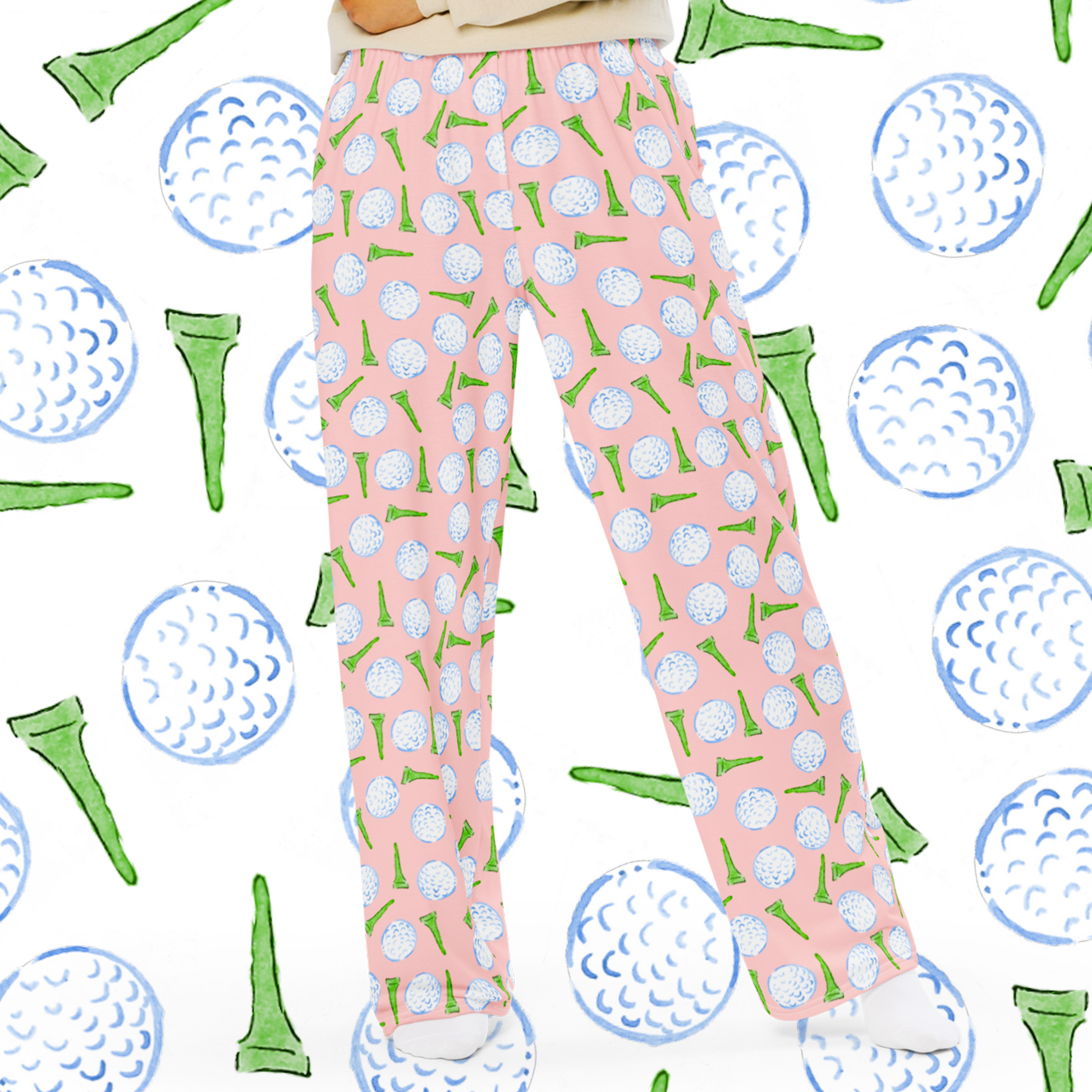 golf pajama pants, golf lounge pants, golf lover gift, pink golf pajamas, watercolor golf pants, golf tee pattern pjs, unisex golf pajamas, women’s golf pajama pants, cute golf pants, country club pajamas, golf sleepwear, golf mom gift, golf dad lounge pants, light pink golf pjs, golf themed loungewear