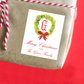 Personalized Watercolor Monogram Christmas Wreath Sticker Gift Tags