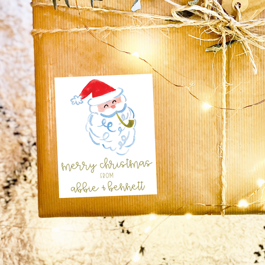 Personalized Watercolor Santa Sticker Gift Tags